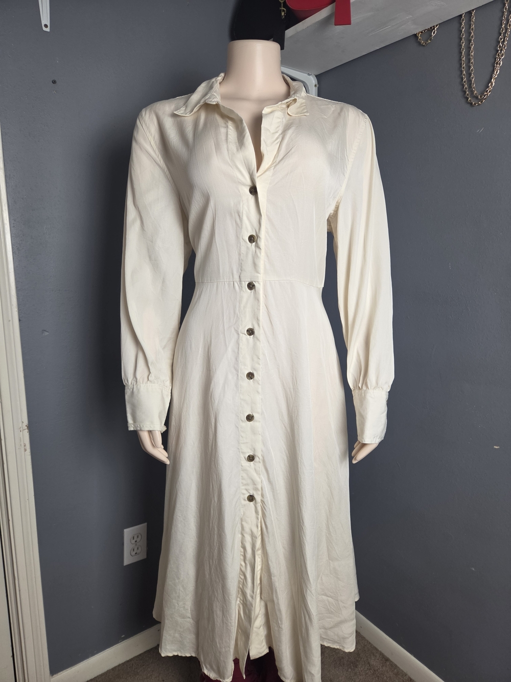 Classic Cream Button-Front Shirt Dress